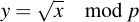 latex:y = \sqrt{x} \mod p