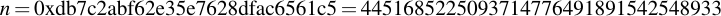 latex:n = \hex{db7c2abf62e35e7628dfac6561c5} = 4451685225093714776491891542548933