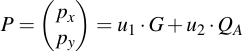 latex:P = \begin{pmatrix} p_x \\ p_y \end{pmatrix} = u_1 \* G + u_2 \* Q_A