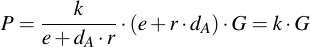 latex:P = \frac{k}{e + d_A \* r} \* (e + r \* d_A) \* G = k \* G