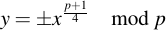 latex:y = \pm x^{\frac{p+1}{4}} \mod p